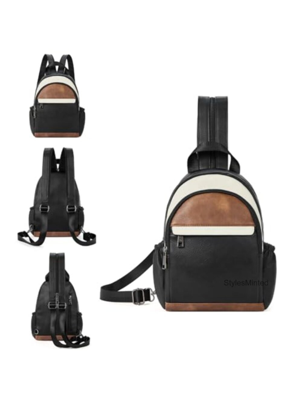 PU Leather Sling Bag Convertible Crossbody Backpack Purse Small Travel